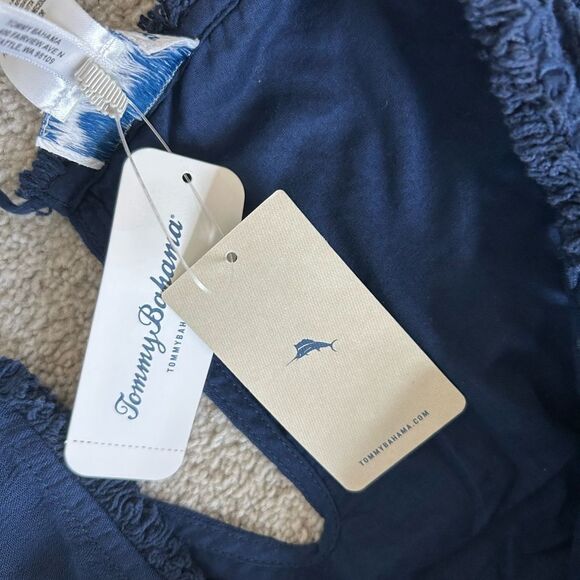 Tommy Bahama Crinkle Shift Dress Lace Top Lined Summer Dress, Navy, XS, NWT - Picture 8 of 11